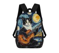 sinyumoney 3D Printed Cat Playing Guitar in Starry Night School Backpack With Big Pockets for Kids, Children's Backpacks Book Bags Kids School Bag 17inch