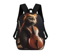 sinyumoney 3D Printed Cat Playing The Cello School Backpack Book 17inch Bags Fashion Backpacks Large Capacity Backpack Children Travel Rucksacks