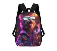 sinyumoney 3D Printed Cat Singer in Cool Sunglasses School Backpack With Big Pockets for Kids Children's Backpacks Boy Girl Book Bags Kids School Bag 17inch
