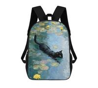 sinyumoney 3D Printed Cat Swimming in Lily Pond School Backpack With Big Pockets for Kids Children's Backpacks Boy Girl Book Bags Kids School Bag 17inch