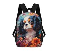 sinyumoney 3D Printed Cavalier King Charles Spaniel in Flowers Children Backpacks Kids Cute School Backpack Outdoor Casual Daypack for Boys Middle School Students 17inch