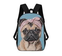 sinyumoney 3D Printed Charming Pug with Pink Bandana Children's 17inch School Backpack for Kids High Capacity Travel Rucksacks Fashion Book Bags Kids School Bag