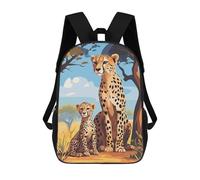 sinyumoney 3D Printed Cheetah Family School Backpack With Big Pockets for Kids Children's Backpacks Boy Girl Book Bags Kids School Bag 17inch