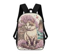 sinyumoney 3D Printed Cherry Blossom Cat Fantasy -1 Children's School Backpack for Kids High Capacity Travel Rucksacks Fashion Book Bags Kids School Bag Back Pack 17inch