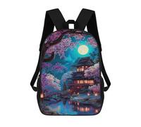 sinyumoney 3D Printed Cherry Blossom Moonlit Garden School Backpack With Big Pockets for Kids Children's Backpacks Boy Girl Book Bags Kids School Bag 17inch