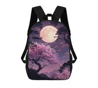 sinyumoney 3D Printed Cherry Blossom Moonlit Walk School Bag Boys Girls Children's 17inch Backpack School Backpack Casual Fashion Backpack for in School Or Travel