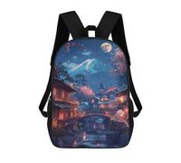 sinyumoney 3D Printed Cherry Blossom Village Night Scene School Backpack for Kids Children's 17inch Backpacks Boy Girl Book Bags Kids School Bag