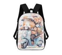 sinyumoney 3D Printed Chibi Bear Scooter Ride Children's 17inch School Backpack for Kids High Capacity Travel Rucksacks Fashion Book Bags Kids School Bag