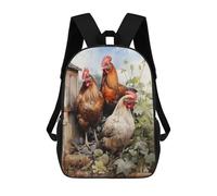 sinyumoney 3D Printed Chicken Farm Animals School Bag Boys Girls Children's 17inch Backpack School Backpack Casual Fashion Backpack for in School Or Travel