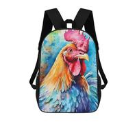 sinyumoney 3D Printed Chicken Watercolor Children's 17inch School Backpack for Kids High Capacity Travel Rucksacks Fashion Book Bags Kids School Bag