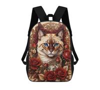 sinyumoney 3D Printed Children A Cat Enthroned in Roses Rucksacks Fashion Casual Daypack Cute Travel Bags Outdoor Casual Daypack for Boy And Girl 17inch