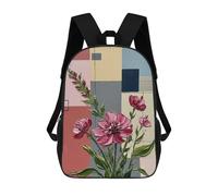 sinyumoney 3D Printed Children Abstract Floral Painting with Geometric Background Rucksacks Fashion Casual Daypack Cute Travel Bags Outdoor Casual Daypack for Boy And Girl 17inch