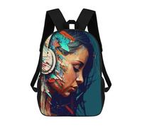 sinyumoney 3D Printed Children Abstract Headphones Portrait Rucksacks Fashion Casual Daypack Cute Travel Bags Outdoor Casual Daypack for Boy And Girl 17inch