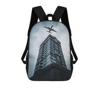 sinyumoney 3D Printed Children Airplane Over Skyscraper Rucksacks Fashion Casual Daypack Cute Travel Bags Outdoor Casual Daypack for Boy And Girl 17inch