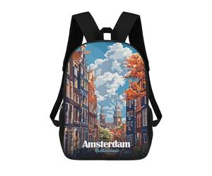 sinyumoney 3D Printed Children Amsterdam Netherlands Cityscape Art Rucksacks Fashion Casual Daypack Cute Travel Bags Outdoor Casual Daypack for Boy And Girl 17inch