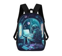 sinyumoney 3D Printed Children Astronaut in Space Station Office Rucksacks Fashion Casual Daypack Cute Travel Bags Outdoor Casual Daypack for Boy And Girl 17inch