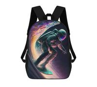 sinyumoney 3D Printed Children Astronaut Surfing Cosmic Wave -1 Rucksacks Fashion Casual Daypack Cute Travel Bags Outdoor Casual Daypack for Boy And Girl 17inch