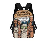 sinyumoney 3D Printed Children Backpacks Alpaca Relaxation Zone Rucksacks Backpacks Fashion Casual Daypack Cute Travel Bags Outdoor Casual Daypack for Boy And Girl