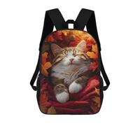 sinyumoney 3D Printed Children Backpacks Autumn Leaves Cat Blanket Rucksacks Backpacks Fashion Casual Daypack Cute Travel Bags Outdoor Casual Daypack for Boy And Girl