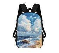 sinyumoney 3D Printed Children Backpacks Beach Scene with Boat Rucksacks Backpacks Fashion Casual Daypack Cute Travel Bags Outdoor Casual Daypack for Boy And Girl