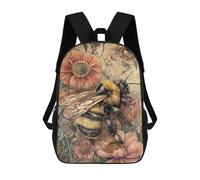 sinyumoney 3D Printed Children Backpacks Bee on Pink Flower-1 Rucksacks Backpacks Fashion Casual Daypack Cute Travel Bags Outdoor Casual Daypack for Boy And Girl