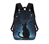 sinyumoney 3D Printed Children Backpacks Black Cat Under Starry Sky Rucksacks Backpacks Fashion Casual Daypack Cute Travel Bags Outdoor Casual Daypack for Boy And Girl