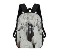 sinyumoney 3D Printed Children Backpacks Black Horse Among White Ones-3 Rucksacks Backpacks Fashion Casual Daypack Cute Travel Bags Outdoor Casual Daypack for Boy And Girl