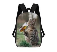 sinyumoney 3D Printed Children Backpacks Cat Enjoying A Sip Of Beer Rucksacks Backpacks Fashion Casual Daypack Cute Travel Bags Outdoor Casual Daypack for Boy And Girl