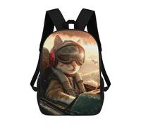 sinyumoney 3D Printed Children Backpacks Cat Pilot in Cockpit Rucksacks Backpacks Fashion Casual Daypack Cute Travel Bags Outdoor Casual Daypack for Boy And Girl