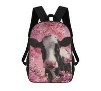 sinyumoney 3D Printed Children Backpacks Cherry Blossom Cow Art Print Rucksacks Backpacks Fashion Casual Daypack Cute Travel Bags Outdoor Casual Daypack for Boy And Girl