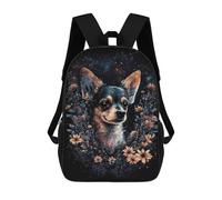 sinyumoney 3D Printed Children Backpacks Chihuahua with Flowers Art Print Rucksacks Backpacks Fashion Casual Daypack Cute Travel Bags Outdoor Casual Daypack for Boy And Girl