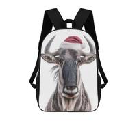 sinyumoney 3D Printed Children Backpacks Christmas Wildebeest with Santa Hat Rucksacks Backpacks Fashion Casual Daypack Cute Travel Bags Outdoor Casual Daypack for Boy And Girl