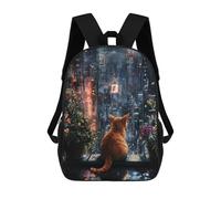 sinyumoney 3D Printed Children Backpacks Cityscape Cat Reflection Rucksacks Backpacks Fashion Casual Daypack Cute Travel Bags Outdoor Casual Daypack for Boy And Girl