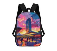 sinyumoney 3D Printed Children Backpacks Cityscape with Futuristic Building Rucksacks Backpacks Fashion Casual Daypack Cute Travel Bags Outdoor Casual Daypack for Boy And Girl