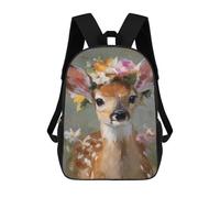 sinyumoney 3D Printed Children Backpacks Deer with Flower Crown Rucksacks Backpacks Fashion Casual Daypack Cute Travel Bags Outdoor Casual Daypack for Boy And Girl