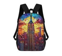 sinyumoney 3D Printed Children Backpacks Empire State Building Stained Glass Rucksacks Backpacks Fashion Casual Daypack Cute Travel Bags Outdoor Casual Daypack for Boy And Girl