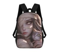 sinyumoney 3D Printed Children Backpacks Ethereal Beauty with Feline Companion Rucksacks Backpacks Fashion Casual Daypack Cute Travel Bags Outdoor Casual Daypack for Boy And Girl