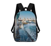 sinyumoney 3D Printed Children Backpacks Famous Windmills Mykonos Rucksacks Backpacks Fashion Casual Daypack Cute Travel Bags Outdoor Casual Daypack for Boy And Girl