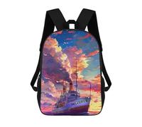 sinyumoney 3D Printed Children Backpacks Fantasy Cruise Ship Sunset Rucksacks Backpacks Fashion Casual Daypack Cute Travel Bags Outdoor Casual Daypack for Boy And Girl