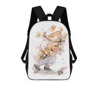 sinyumoney 3D Printed Children Backpacks Floral Teddy Bear Skateboarding Rucksacks Backpacks Fashion Casual Daypack Cute Travel Bags Outdoor Casual Daypack for Boy And Girl