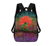 sinyumoney 3D Printed Children Backpacks Frog in Fantasy Forest Rucksacks Backpacks Fashion Casual Daypack Cute Travel Bags Outdoor Casual Daypack for Boy And Girl