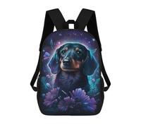 sinyumoney 3D Printed Children Backpacks Galactic Dachshund with Flowers -7 Rucksacks Backpacks Fashion Casual Daypack Cute Travel Bags Outdoor Casual Daypack for Boy And Girl