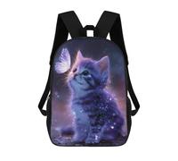 sinyumoney 3D Printed Children Backpacks Galaxy Kitten with Butterfly Rucksacks Backpacks Fashion Casual Daypack Cute Travel Bags Outdoor Casual Daypack for Boy And Girl