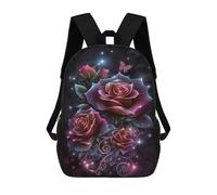 sinyumoney 3D Printed Children Backpacks Glowing Rose Bouquet with Butterfly Rucksacks Backpacks Fashion Casual Daypack Cute Travel Bags Outdoor Casual Daypack for Boy And Girl
