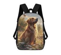 sinyumoney 3D Printed Children Backpacks Golden Retriever in Flower Field-1 Rucksacks Backpacks Fashion Casual Daypack Cute Travel Bags Outdoor Casual Daypack for Boy And Girl