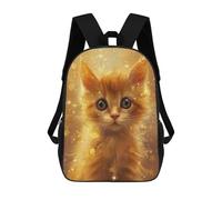 sinyumoney 3D Printed Children Backpacks Golden Sparkle Kitten Rucksacks Backpacks Fashion Casual Daypack Cute Travel Bags Outdoor Casual Daypack for Boy And Girl