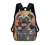 sinyumoney 3D Printed Children Backpacks Happy Pug in Trash Can -1 Rucksacks Backpacks Fashion Casual Daypack Cute Travel Bags Outdoor Casual Daypack for Boy And Girl