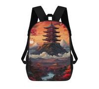 sinyumoney 3D Printed Children Backpacks Japanese Pagoda Sunset Landscape-6 Rucksacks Backpacks Fashion Casual Daypack Cute Travel Bags Outdoor Casual Daypack for Boy And Girl