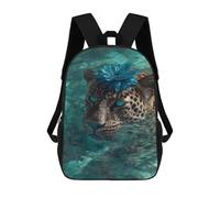 sinyumoney 3D Printed Children Backpacks Leopard with Blue Flower in Water-2 Rucksacks Backpacks Fashion Casual Daypack Cute Travel Bags Outdoor Casual Daypack for Boy And Girl