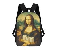 sinyumoney 3D Printed Children Backpacks Monumental Mona Lisa with Toilet Paper Rucksacks Backpacks Fashion Casual Daypack Cute Travel Bags Outdoor Casual Daypack for Boy And Girl